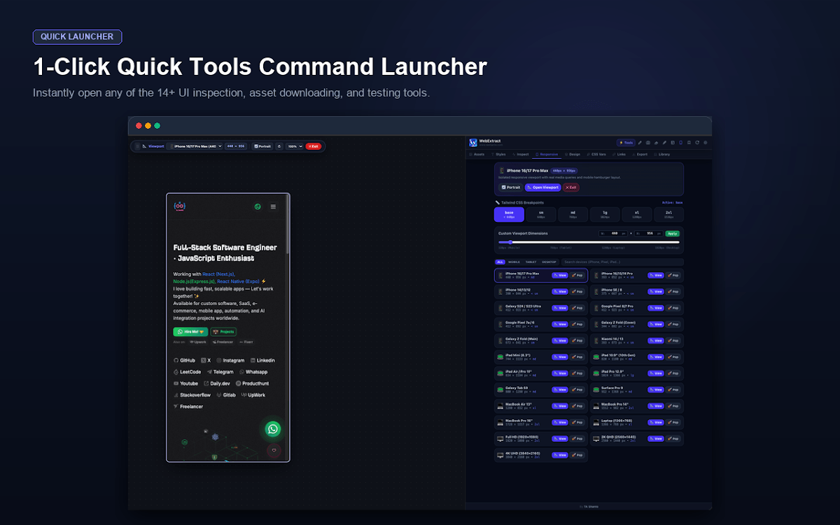 WebExtract responsive viewport studio