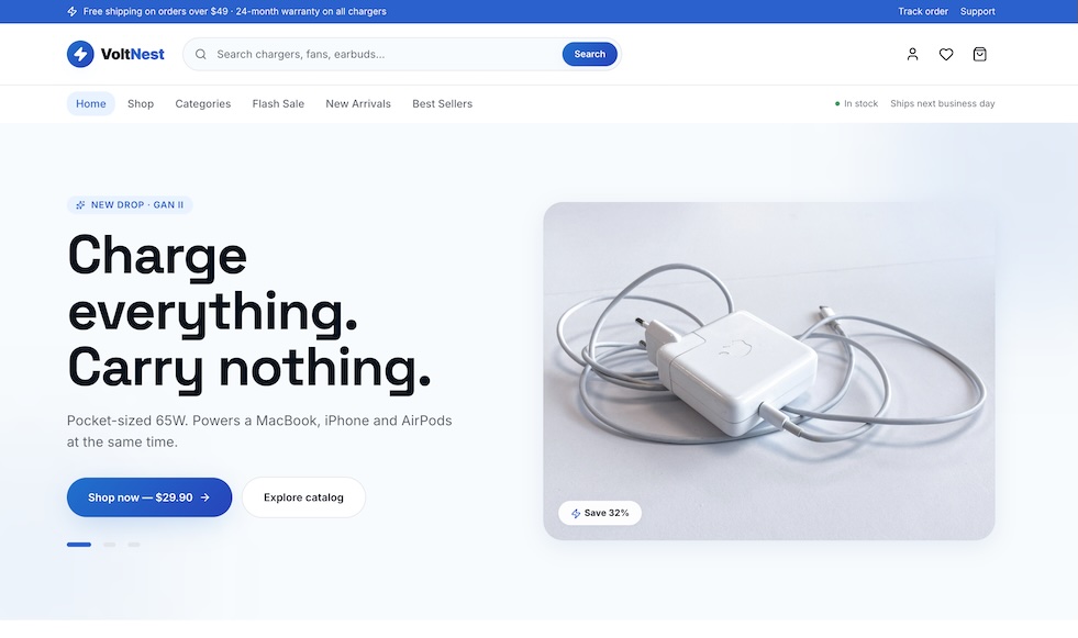 VoltNest e-commerce website cover